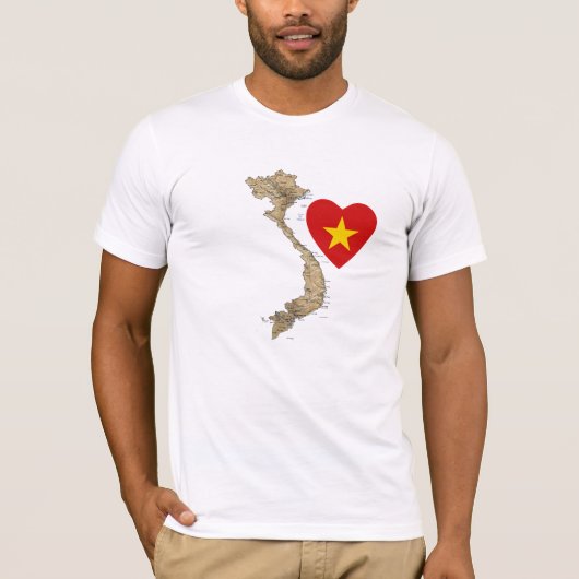 Vietnam Flag Heart and Map T-Shirt (Devant)
