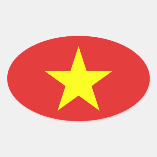 Vietnam Flag Yellow Star Oval Sticker (Voorkant)