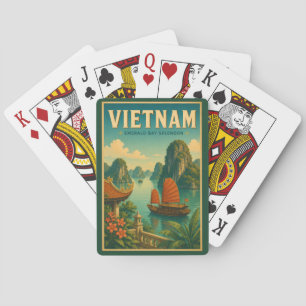 Vietnam Ha Long Bay Illustratie Reis Kunst Retro Pokerkaarten