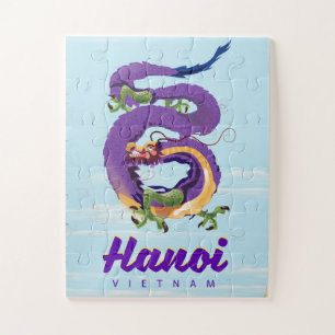 Vietnam Hanoi vintage draak reisposter Legpuzzel