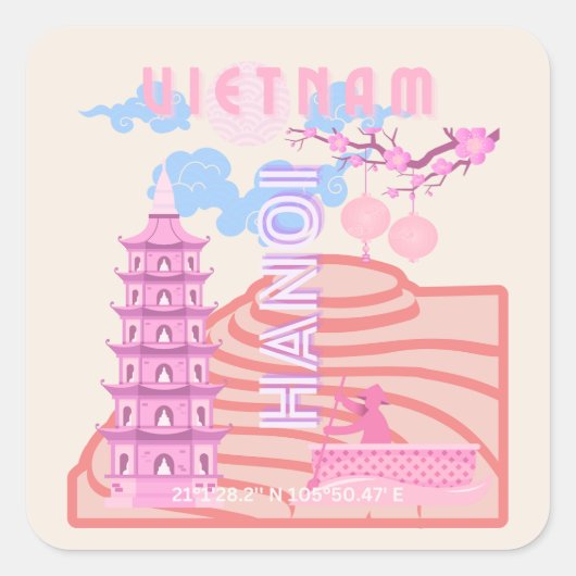 Vietnam Reiskunst, Roze Vierkante Sticker (Voorkant)