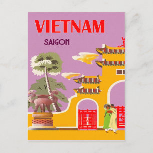 Vietnam, Saigon stad, vintage reis Briefkaart