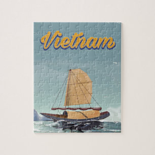 Vietnam vissersboot vintage reisposter legpuzzel