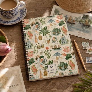 Vietnam Watercolor Monogram Spiraalschrift Notitieboek
