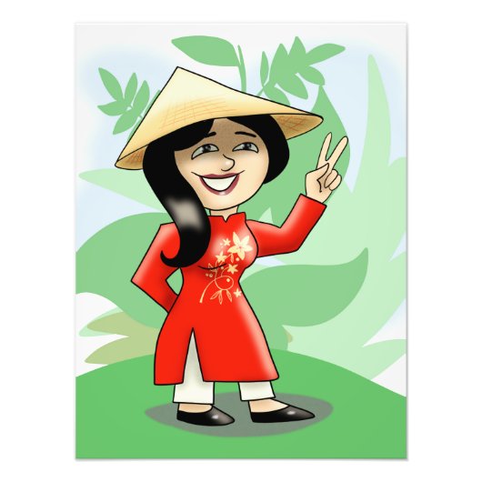 Vietnamees meisje in Ao Dai Foto Afdruk (Voorkant)