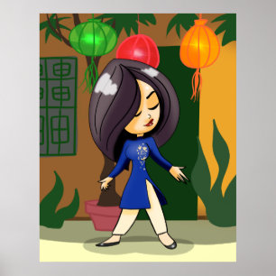 Vietnamees meisje in een Ao Dai Poster
