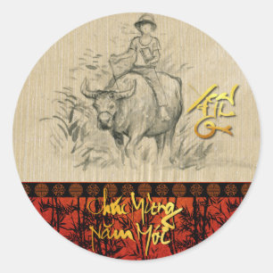 Vietnamees Nieuwjaar Têt OX en Kind 2021 RS Ronde Sticker