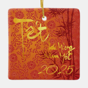 Vietnamees Têt custom 2023 gold decorated SqCO Keramisch Ornament