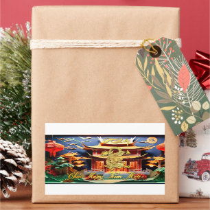 Vietnamese Dragon Nieuwjaar 2024 Temple RS Rechthoekige Sticker