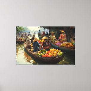 Vietnamese drijvende markt, Vietnam, Vietnamees Canvas Afdruk