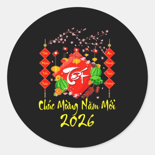 Vietnamese Lunar New Year 2026 Tet Viet Chuc Mung Ronde Sticker (Voorkant)