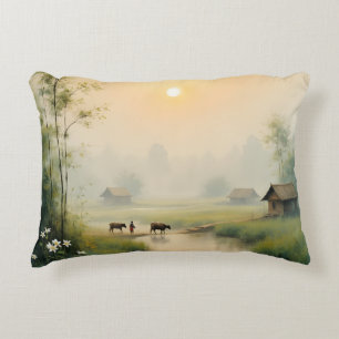 Vietnamese Morning Mist Dorps Watercolor Kunst Accent Kussen