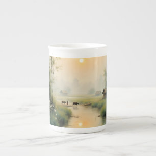 Vietnamese Morning Mist Dorps Watercolor Kunst Porselein Kop