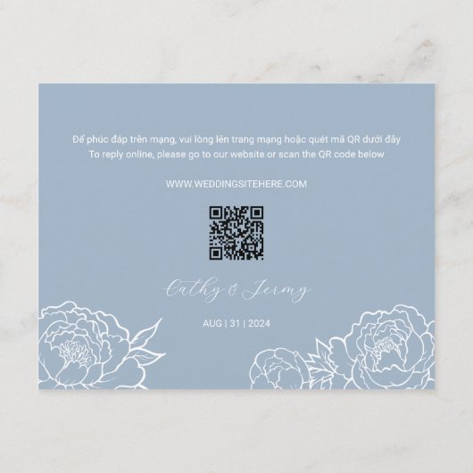 Vietnamese pioenensong Hy Wedding Thiệp Mời (Achterkant)