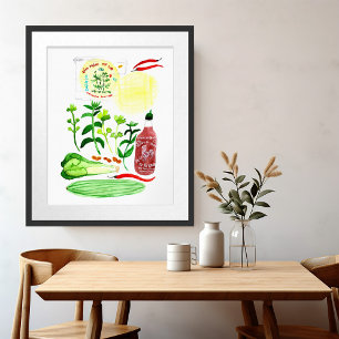 Vietnamese rijstpapierrollen Waterverf ophalen Poster