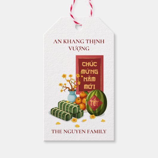 Vietnamese Tet Banh Chung Watermelon & Hoa Mai Cadeaulabel (Voorkant)