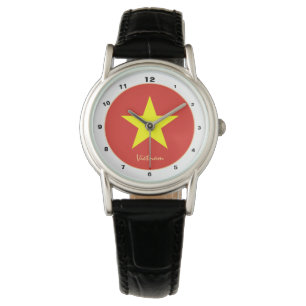 Vietnamese vlag en trendy mode/design Vietnam Horloge