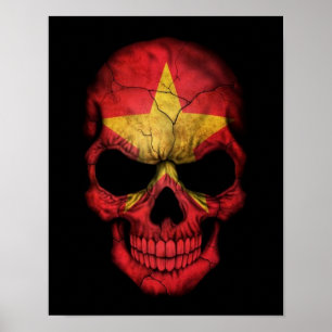 Vietnamese vlag schedel op zwart poster