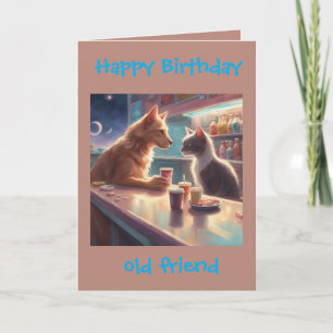 Vieux amis Carte d'anniversaire chat et chien