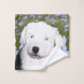 Vieux anglais Sheepdog Puppy Peinture - Chien Art (Gant de toilette)