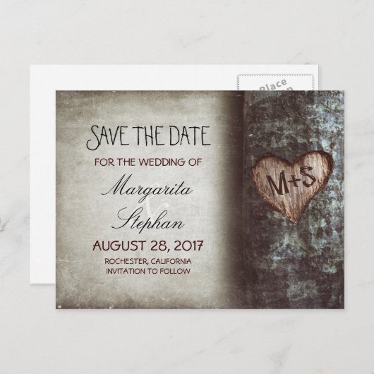 vieux arbre rustique enregistrer la date cartes po (Devant / Derrière)