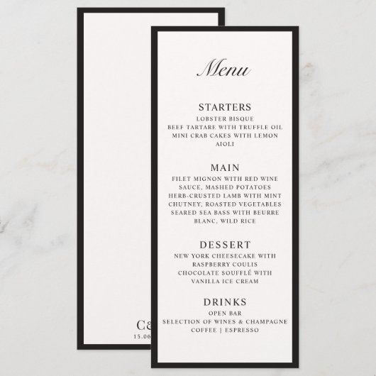 Vieux argent encadré Ivoire Mariage plat menu (Devant / Derrière)