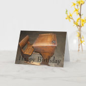 Vieux bureau scolaire en bois et carte de chaise (Fleur jaune)