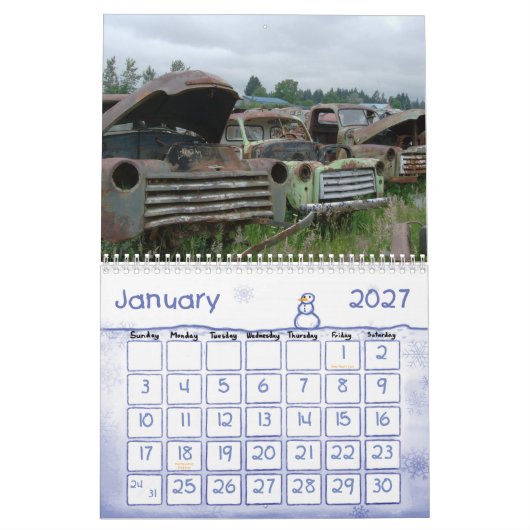 Vieux Calendrier des voitures classiques en fer (Jan 2027)