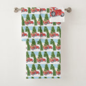 Vieux camion pick-up rouge passant par la neige (En situation)