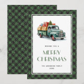 Vieux Camion Vert Plaid Joyeux Carte de Noël (Devant / Derrière)