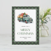 Vieux Camion Vert Plaid Joyeux Carte de Noël (Debout devant)