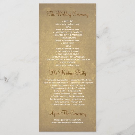 vieux chêne programmes de mariage rustique (Dos)