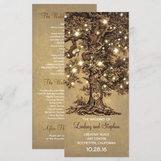 vieux chêne programmes de mariage rustique (Devant / Derrière)