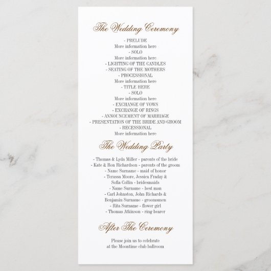 vieux chêne programmes de mariage rustique (Dos)