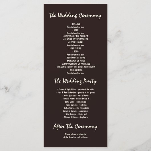 vieux chêne programmes de mariage rustique (Dos)