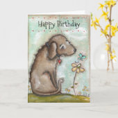 Vieux chien - carte d'anniversaire (Fleur jaune)