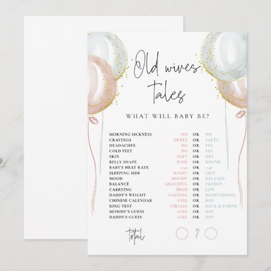 Vieux contes de femmes rose et bleu Carte de révél (Devant / Derrière)