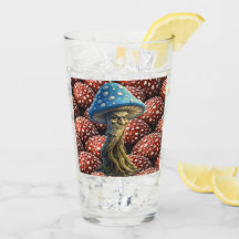 Vieux homme, verre à pint forestier bleu champigno