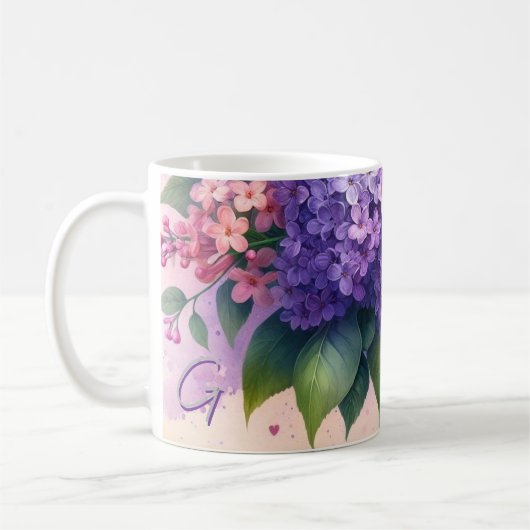 Vieux Lilacs Floral Monogram Mug (Gauche)