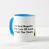 Vieux, Porté, Patché Teddy Bear Mug (Devant gauche)