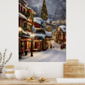 Vieux village en hiver neige Poster de Noël (Cuisine)