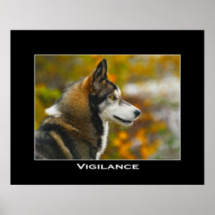 VIGILANCE Grey Wolf Art Poster