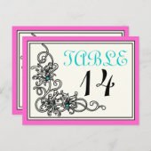 Vigne fleurie rose turquoise numéro de table maria (Devant / Derrière)