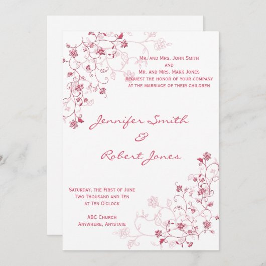 Vignes à fleurs roses Faire-part de mariage (Devant / Derrière)