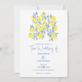 Vignes bleu et jaune citron Faire-part de mariage (Devant)