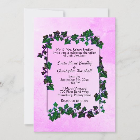 Vignes de marbre rose Faire-part de mariage (Devant)