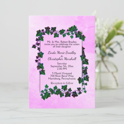 Vignes de marbre rose Faire-part de mariage (Debout devant)