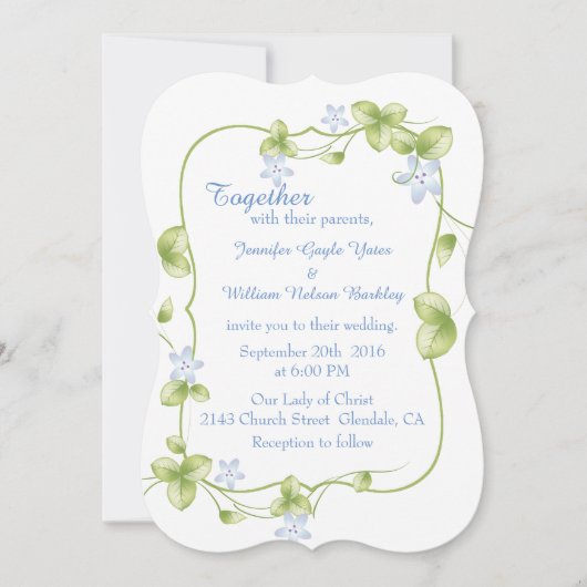 Vignes Florales Bleues Faire-part de mariage (Devant)
