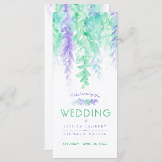 Vignes mariages en cascade programme vert aquarell (Devant / Derrière)