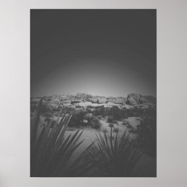 Vignette Black en White Joshua Tree Desert Scene Poster